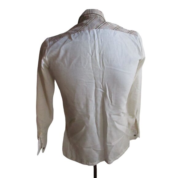 Small Vintage Men's Boho Western Shirt 70's Plaid Top Disco Cowboy H.I.S. button - Picture 6 of 9